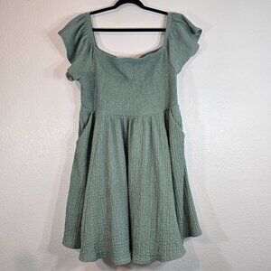 Torrid Fit & Flare Dress Women Plus Size 3XL Green Smocked Gauzy Short Sleeve